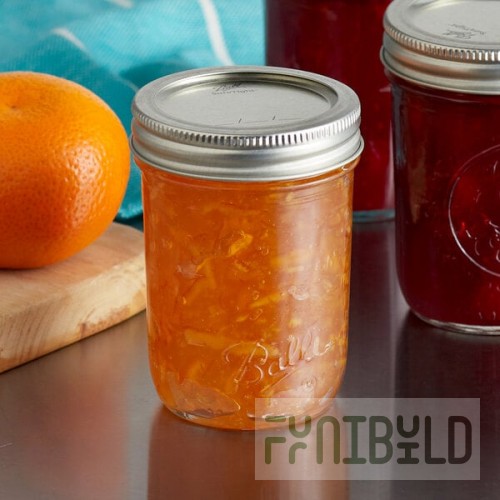 Ball 60000ZFP 8 oz. Half-Pint Regular Mouth Glass Canning Jar with Silver Metal Lid and Band - 12/Case