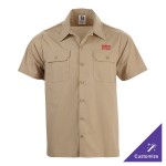 Mercer Culinary Metro Edge Unisex Khaki Short Sleeve Brewer / Work Shirt - 2XL