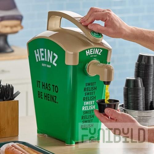 Heinz Keystone 1.5 Gallon Green Plastic Countertop Pump Dispenser with 2 Heinz Sweet Relish Pouches