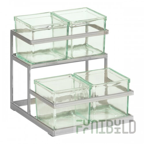 Cal-Mil 2-Tier Silver Condiment Display with 4 Glass Jars