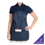 Chef Revival Navy Blue Poly-Cotton Customizable Bib Apron with 1 Pocket - 28 Chef Revival Navy Blue Poly-Cotton Customizable Bib Apron with 1 Pocket - 28