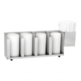 Dispense-Rite Stainless Steel 4-Section Countertop Cup / Lid Organizer with Straw Attachment CTLD-19A