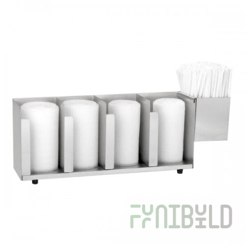 Dispense-Rite Stainless Steel 4-Section Countertop Cup / Lid Organizer with Straw Attachment CTLD-19A