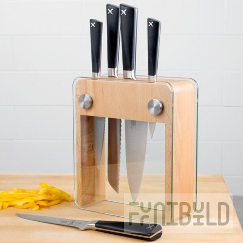 Mercer Culinary M19105 ZüM® 6-Piece Wood and Glass Knife Block Set
