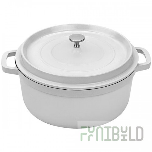 GET Heiss 6.5 Qt. White Enamel Coated Cast Aluminum Round Dutch Oven with Lid CA-006-AWH/BK/CC