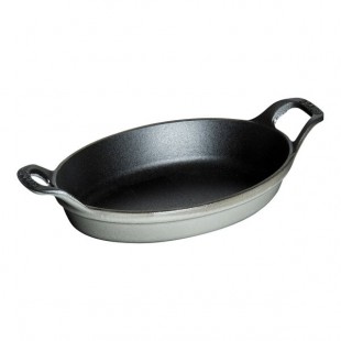 Staub 8 oz. Graphite Gray Mini Enameled Cast Iron Oval Gratin / Roasting Dish 1004098 Staub 8 oz. Graphite Gray Mini Enameled Cast Iron Oval Gratin / Roasting Dish 1004098