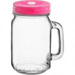 Acopa Rustic Charm 16 oz. Drinking Jar with Handle and Light Blue Metal Lid with Straw Hole - 12/Case