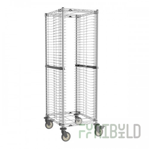 Metro RE1K4S Super Erecta Metroseal Gray Epoxy 40 Pan End Load Bun / Sheet Pan Rack with Non-Marking Casters - Unassembled