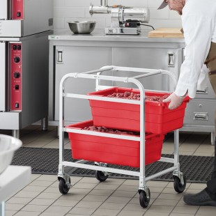 Regency Mobile Aluminum Lug Rack - 2 Lug Capacity - with Red Meat Lugs / Tote Boxes - Unassembled