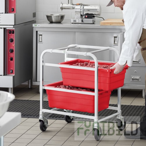 Regency Mobile Aluminum Lug Rack - 2 Lug Capacity - with Red Meat Lugs / Tote Boxes - Unassembled