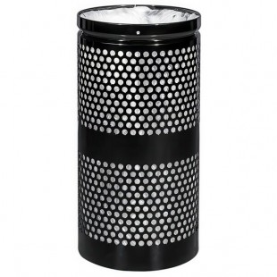 Ex-Cell Kaiser WR-10R BLACK Landscape Series 10 Gallon Round Black Gloss Perforated Trash Can
