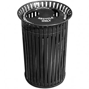 Wausau Tile MF3226 2-Stream 26 Gallon Flat Steel Round Outdoor Recycling Bin with Aluminum 2-Hole Lid Wausau Tile MF3226 2-Stream 26 Gallon Flat Steel Round Outdoor Recycling Bin with Aluminum 2-Hole Lid