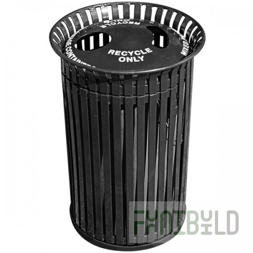 Wausau Tile MF3226 2-Stream 26 Gallon Flat Steel Round Outdoor Recycling Bin with Aluminum 2-Hole Lid