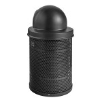 Lancaster Table & Seating 32 Gallon Heavy-Duty Round Black Steel Perforated Outdoor Trash Can with Plastic Dome Lid