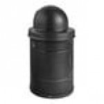 Lancaster Table & Seating 32 Gallon Heavy-Duty Round Black Steel Perforated Outdoor Trash Can with Plastic Dome Lid
