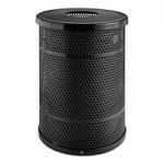 Lancaster Table & Seating 32 Gallon Heavy-Duty Round Black Steel Perforated Outdoor Trash Can with Plastic Dome Lid