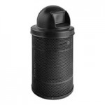 Lancaster Table & Seating 32 Gallon Heavy-Duty Round Black Steel Perforated Outdoor Trash Can with Plastic Dome Lid