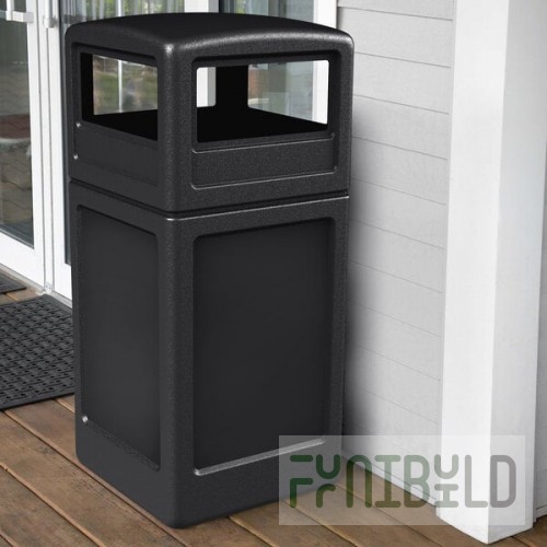 Commercial Zone 73290199 PolyTec 42 Gallon Square Black Trash Can and Dome Lid Set