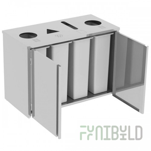 Lakeside 3318 Stainless Steel Rectangular Refuse(2) / Recycle / Paper Station with Top Access - 48 1/2