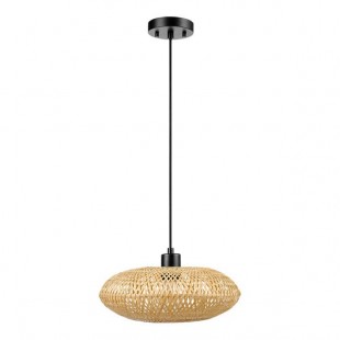 Globe Japandi Matte Black Pendant Light with Blonde Bamboo Chandelier Shade - 120V, 60W