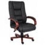 Boss B8991-C Black High Back Executive Chair with Cherry Wood Finish Boss B8991-C Black High Back Executive Chair with Cherry Wood Finish