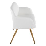 LumiSource Daniella White Faux Leather High-Back Bench with Armrests and Gold Steel Frame LumiSource Daniella White Faux Leather High-Back Bench with Armrests and Gold Steel Frame