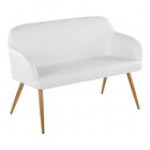 LumiSource Daniella White Faux Leather High-Back Bench with Armrests and Gold Steel Frame LumiSource Daniella White Faux Leather High-Back Bench with Armrests and Gold Steel Frame
