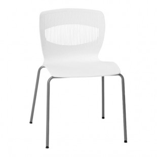 Flash Furniture Hercules White Mid-Back Ergonomic Stacking Chair with Silver Steel Frame and Lumbar Support Flash Furniture Hercules White Mid-Back Ergonomic Stacking Chair with Silver Steel Frame and Lumbar Support