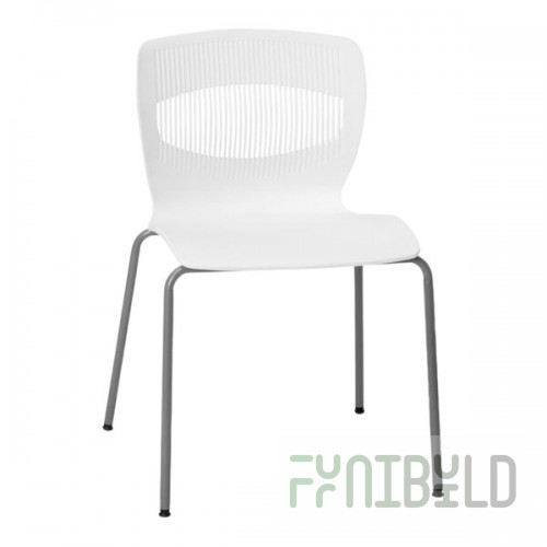 Flash Furniture Hercules White Mid-Back Ergonomic Stacking Chair with Silver Steel Frame and Lumbar Support