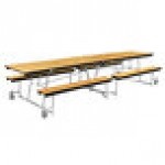 National Public Seating MTFB12-PWPECR 12' Rectangular Fixed Bench Plywood Cafeteria Table with ProtectEdge and Chrome Frame
