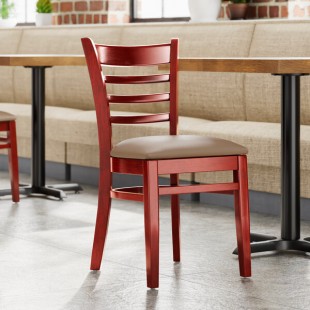 Lancaster Table & Seating Mahogany Finish Wood Ladder Back Chair with Taupe Vinyl Seat - Assembled Lancaster Table & Seating Mahogany Finish Wood Ladder Back Chair with Taupe Vinyl Seat - Assembled