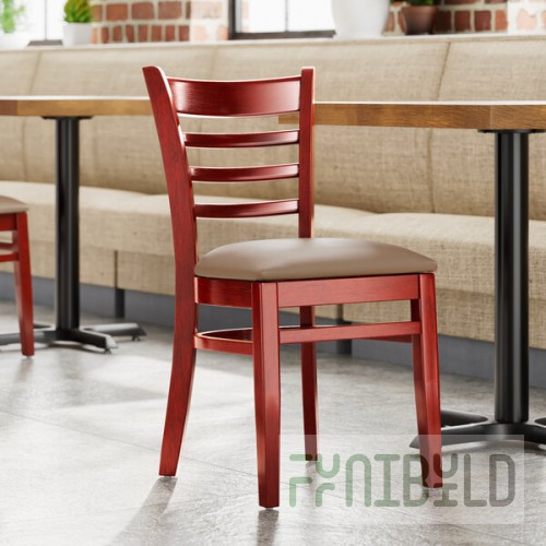 Lancaster Table & Seating Mahogany Finish Wood Ladder Back Chair with Taupe Vinyl Seat - Assembled