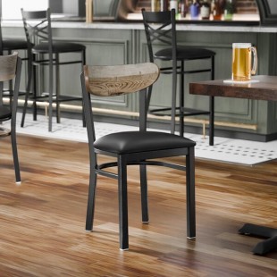 Lancaster Table & Seating Boomerang Black Finish Chair with Black Vinyl Seat and Driftwood Back - Unassembled Lancaster Table & Seating Boomerang Black Finish Chair with Black Vinyl Seat and Driftwood Back - Unassembled