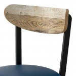 Lancaster Table & Seating Boomerang Black Finish Chair with Navy Vinyl Seat and Driftwood Back
