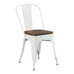 Lancaster Table & Seating Alloy Pearl White Indoor Cafe Chair with Walnut Wood Seat Lancaster Table & Seating Alloy Pearl White Indoor Cafe Chair with Walnut Wood Seat