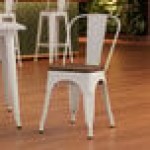 Lancaster Table & Seating Alloy Pearl White Indoor Cafe Chair with Walnut Wood Seat Lancaster Table & Seating Alloy Pearl White Indoor Cafe Chair with Walnut Wood Seat