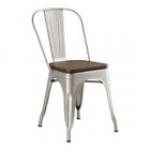 Lancaster Table & Seating Alloy Pearl White Indoor Cafe Chair with Walnut Wood Seat Lancaster Table & Seating Alloy Pearl White Indoor Cafe Chair with Walnut Wood Seat