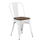 Lancaster Table & Seating Alloy Pearl White Indoor Cafe Chair with Walnut Wood Seat Lancaster Table & Seating Alloy Pearl White Indoor Cafe Chair with Walnut Wood Seat
