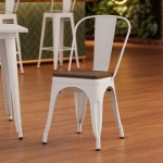Lancaster Table & Seating Alloy Pearl White Indoor Cafe Chair with Walnut Wood Seat Lancaster Table & Seating Alloy Pearl White Indoor Cafe Chair with Walnut Wood Seat