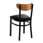 Lancaster Table & Seating Boomerang Black Finish Chair with Black Vinyl Seat and Vintage Wood Back - Unassembled
