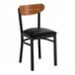 Lancaster Table & Seating Boomerang Black Finish Chair with Black Vinyl Seat and Vintage Wood Back - Unassembled