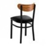Lancaster Table & Seating Boomerang Black Finish Chair with Black Vinyl Seat and Vintage Wood Back - Unassembled