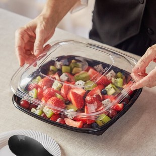 Visions Clear PET Plastic Dome Lid for 32W, 48W, and 64 oz. Square Bowls - 150/Case Visions Clear PET Plastic Dome Lid for 32W, 48W, and 64 oz. Square Bowls - 150/Case