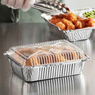 Choice 1.5 lb. Oblong Deep Foil Take-Out Container with Dome Lid - 50/Pack Choice 1.5 lb. Oblong Deep Foil Take-Out Container with Dome Lid - 50/Pack