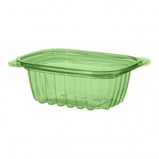 Eco-Products Veridian 12 oz. Compostable Rectangular Green PLA Plastic Deli Container with Flat Lid - 300/Case