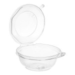 Choice TamperSafe 24 oz. Tamper-Resistant, Tamper-Evident Clear PET Plastic Bowl with Hinged Dome Lid - 150/Case Choice TamperSafe 24 oz. Tamper-Resistant, Tamper-Evident Clear PET Plastic Bowl with Hinged Dome Lid - 150/Case