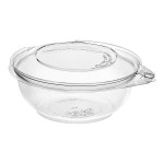 Choice TamperSafe 24 oz. Tamper-Resistant, Tamper-Evident Clear PET Plastic Bowl with Hinged Dome Lid - 150/Case Choice TamperSafe 24 oz. Tamper-Resistant, Tamper-Evident Clear PET Plastic Bowl with Hinged Dome Lid - 150/Case
