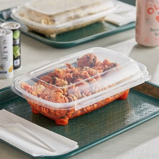 Inline Plastics Safe-T-Chef 35 oz. Tamper-Resistant, Tamper-Evident Vented Rectangular Hinged Container with Dome Lid - 128/Case Inline Plastics Safe-T-Chef 35 oz. Tamper-Resistant, Tamper-Evident Vented Rectangular Hinged Container with Dome Lid - 128/Case
