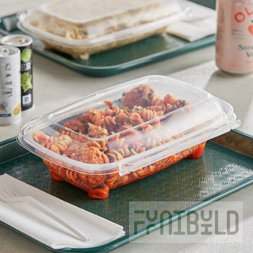 Inline Plastics Safe-T-Chef 35 oz. Tamper-Resistant, Tamper-Evident Vented Rectangular Hinged Container with Dome Lid - 128/Case
