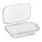 Inline Plastics Safe-T-Chef 35 oz. Tamper-Resistant, Tamper-Evident Vented Rectangular Hinged Container with Dome Lid - 128/Case